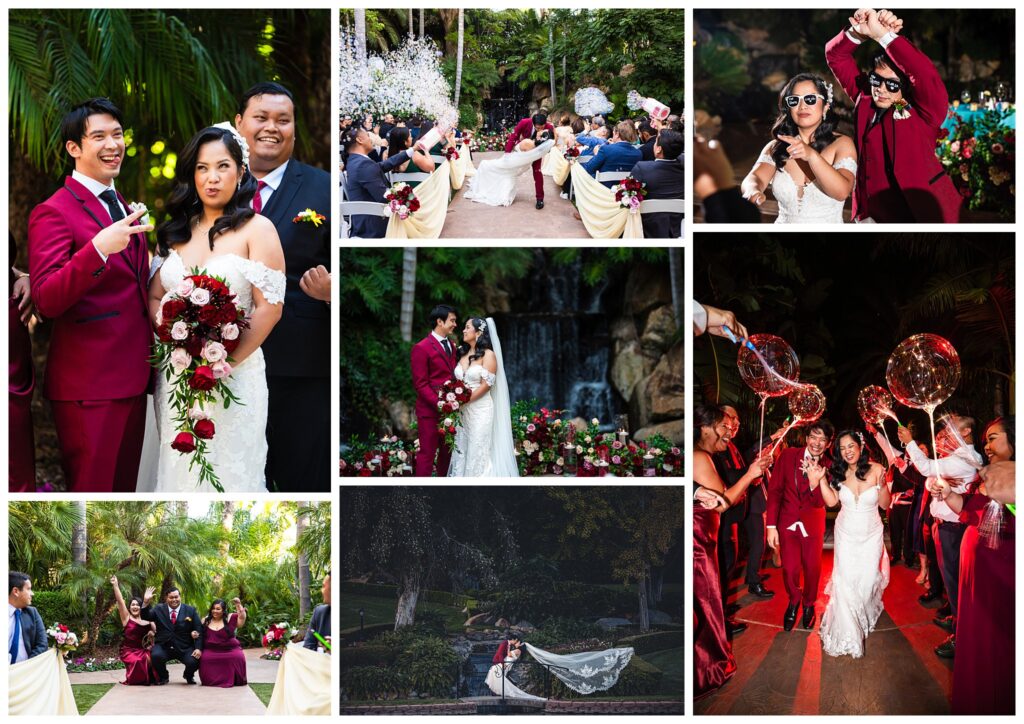 Timeless fall wedding photos with stylish bright colors, bubbles, balloons, vibrant florals, and a sweeping veil.