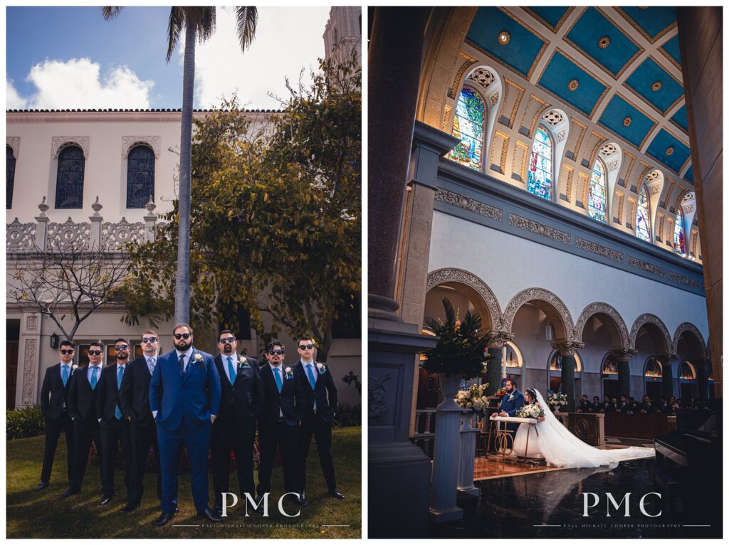 Photos from a wedding ceremony at the Immaculata Church at the University of San Diego.