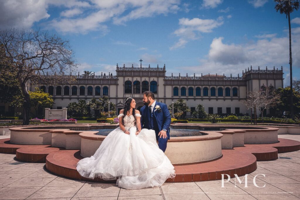 Romantic bride and groom wedding portraits at the Immaculata Church at the University of San Diego.