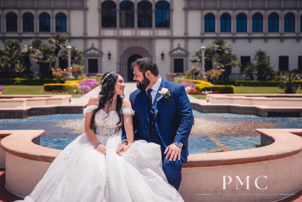 Romantic bride and groom wedding portraits at the Immaculata Church at the University of San Diego.