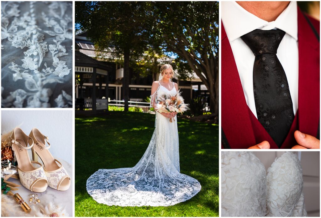 Photos that display the growing wedding trend of including patterns in their attire.