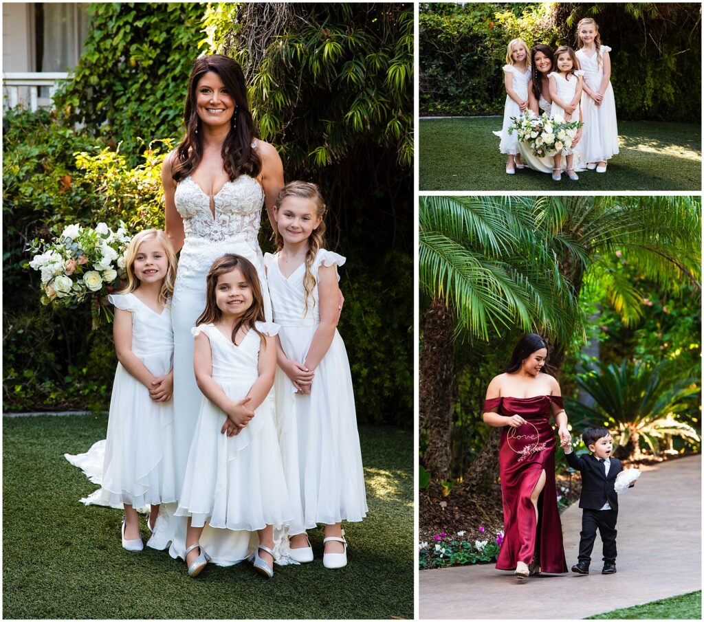 Wedding photos featuring junior bridesmaids and groomsmen, flower girls, and ring bearers.