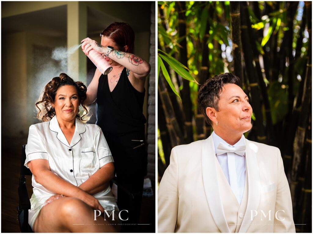 Two brides getting ready for their summer wedding day.