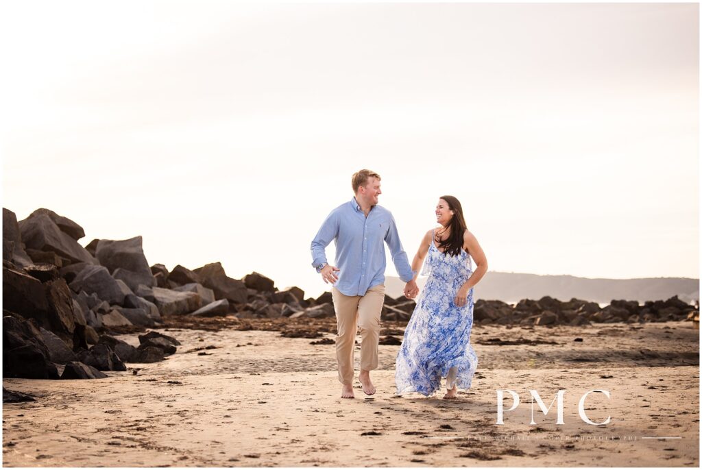 Romantic engagement photo on Coronado Beach, San Diego.