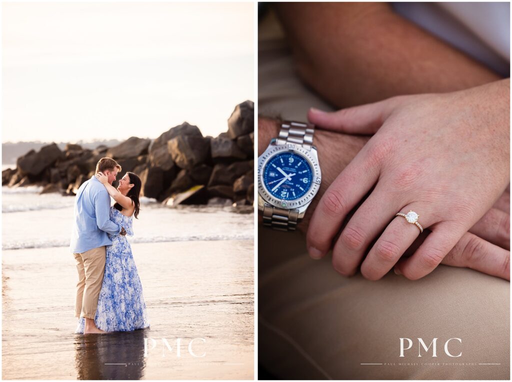 Romantic engagement photos on Coronado Beach, San Diego.