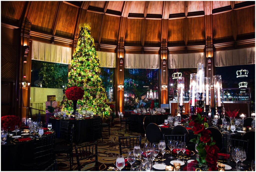 Winter wedding reception at the Hotel Del Coronado. Photo by PMC Photography.